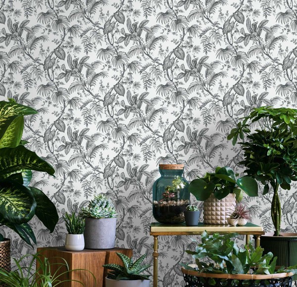 Vliestapete Tropisch Palmen BläTter Farne Floral Weiß Schwarz 82337 (3,47€/1Qm)-image