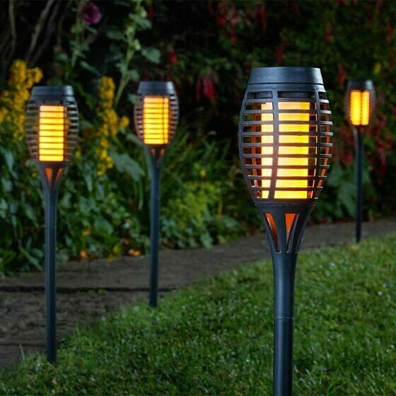 5pc Carry Pack Solar Powered Party Flaming Effect Torch Black Garden Stake Light