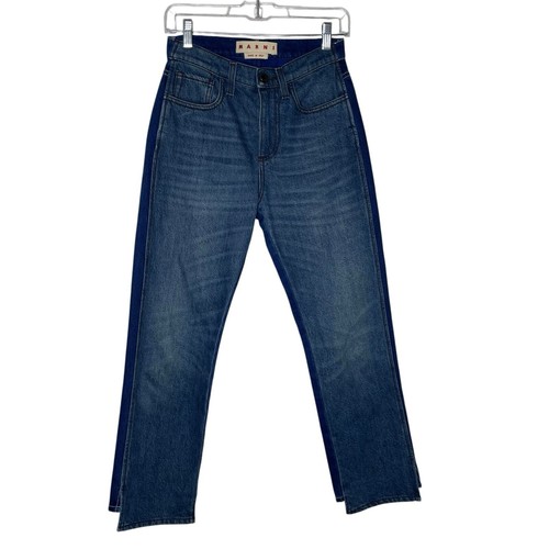 Marni Two-Tone High Low Denim Jeans Italy Designer Size 36 US 0 - Picture 7 of 8