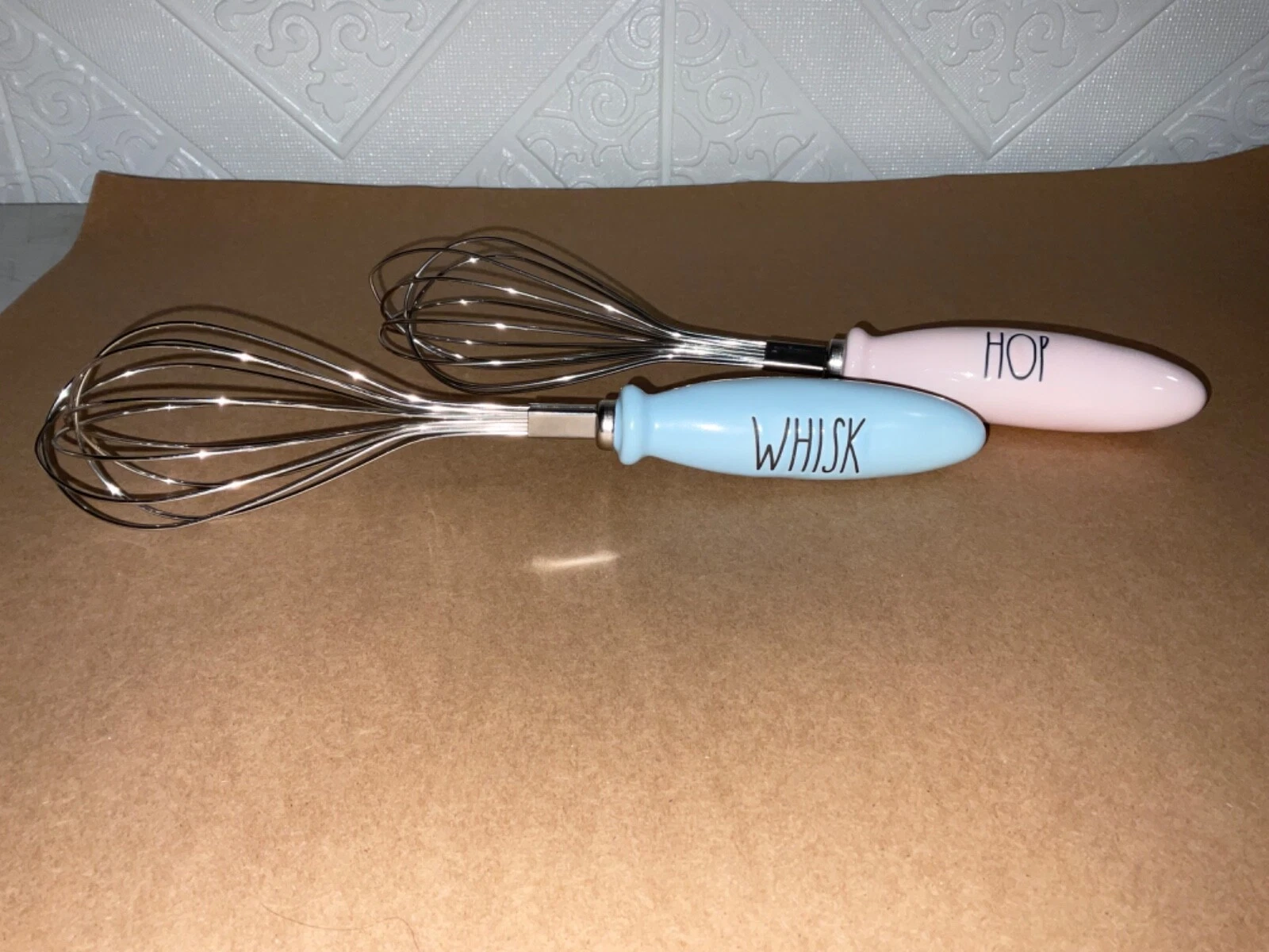 2 Rae Dunn "Whisk” and “Hop” Whisk’s Stainless Steel Cooking Utensil 10”
