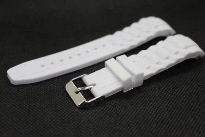 Bracelet montre SILICONE ; 20 mm , BLANC ;boucle ARGENTEE ; BORD ARRONDI /L835-3 - Photo 1/4