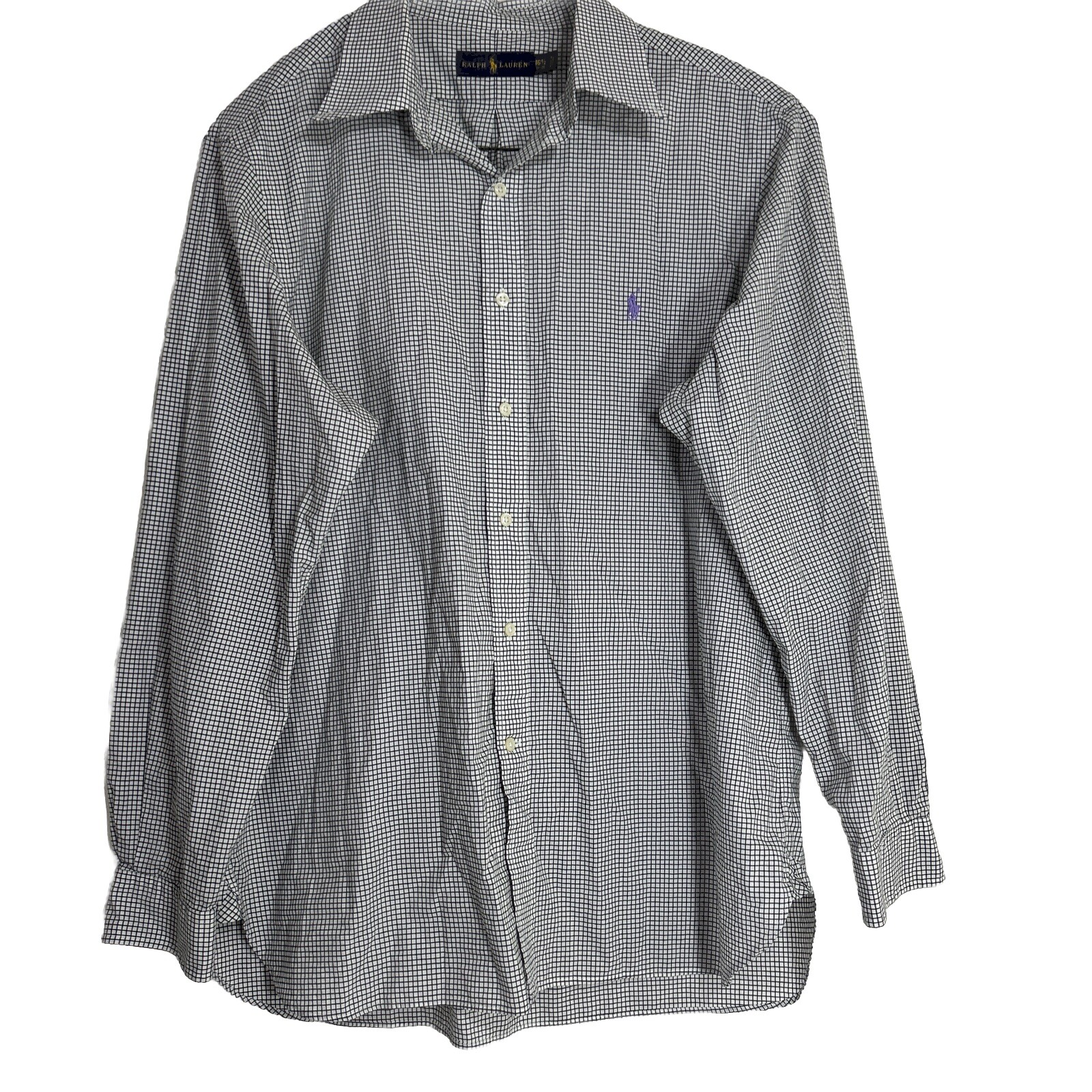 Ralph Lauren Camicia Uomo 16 5 34 35 Bianco Nero Scacchi Viola Pony Logo Bottone