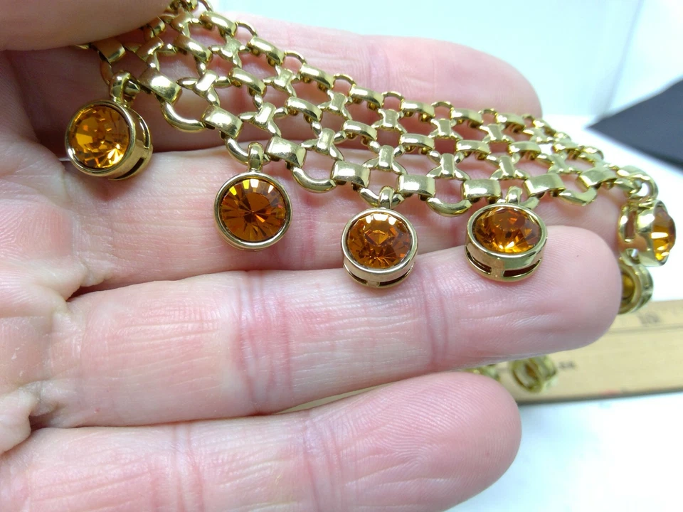 KJL Kenneth Jay Lane Malla Metálica Tono Dorado con Topacio Amarillo Estrás Collar Foto 3 de 4