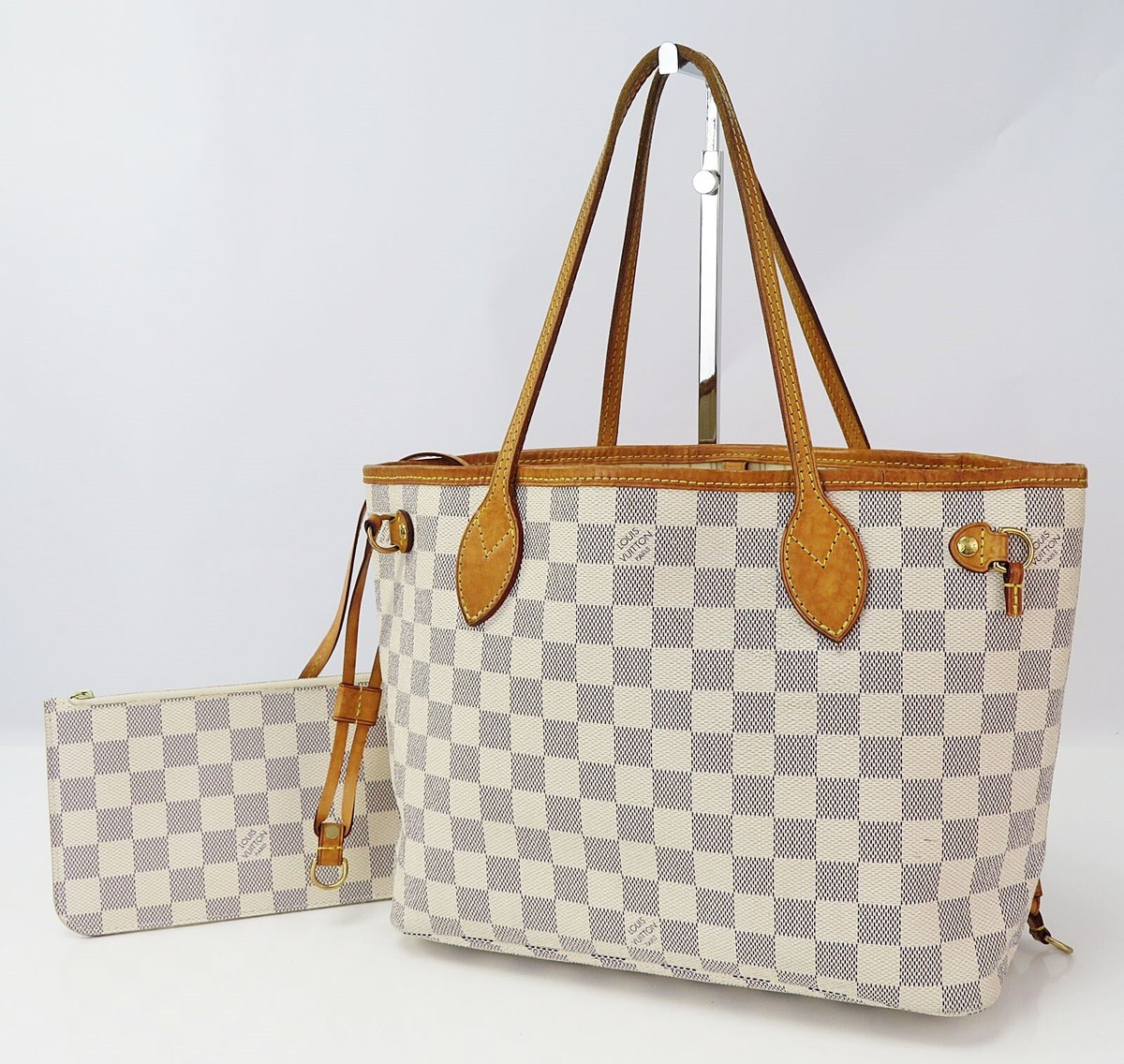 Authentic LOUIS VUITTON Neverfull PM Damier Azur Tote Bag Purse