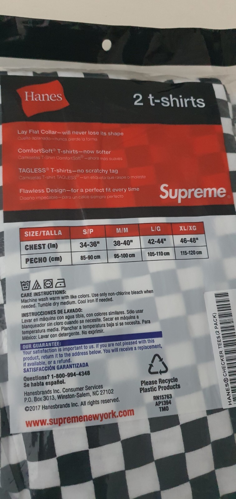 SS18 Supreme Hanes Checker Tagless T-Shirts (2 Paquet) Taille L Neuf non Ouvert thumbnail 7