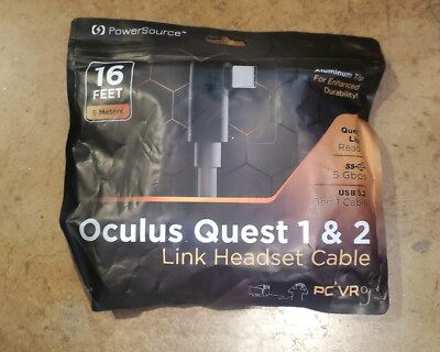 Oculus Quest 1 & 2 High Speed Cable Data Transfer Aluminum Tip 16 Ft PowerSource