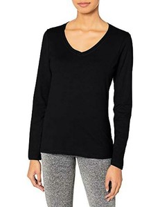 Hanes Womens Activewear V-Neck Long Sleeve Tee, Ebony, L 90563480432 | eBay