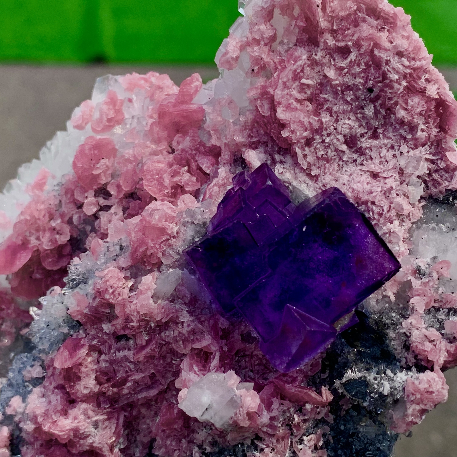 1.93LB Natural Rhodochrosite & Blue Purple Fluorite Crystal Specimen