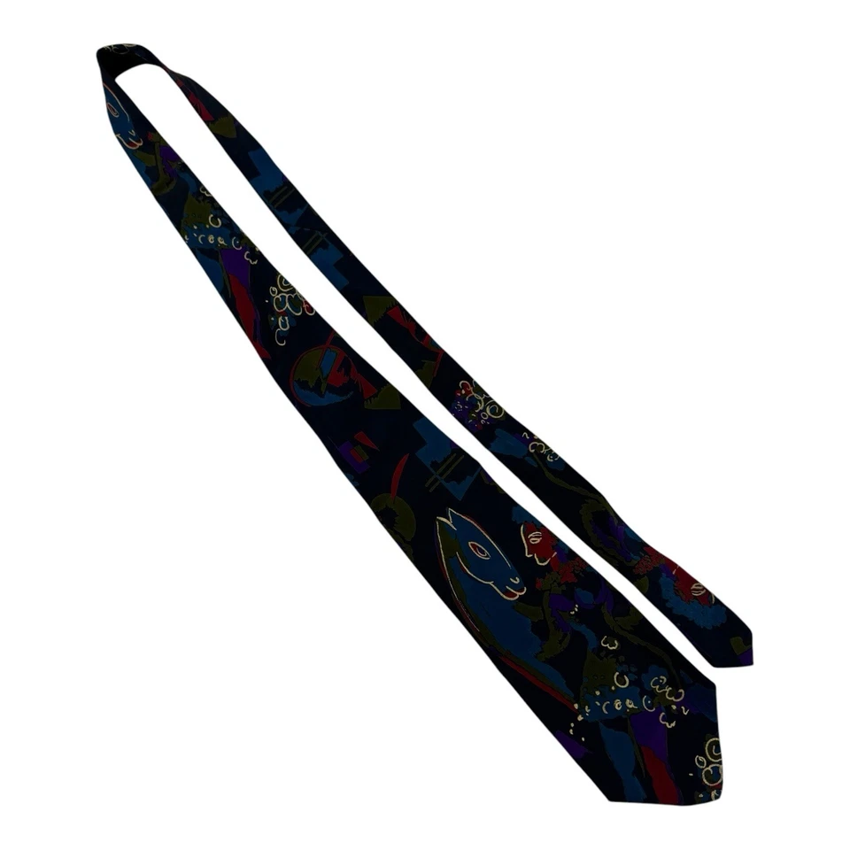 Corbata Fratelli Moda Hecha a Mano Pura Seda Azul Púrpura Rojo Diseño Caballo y Dama Clásico Foto 2 de 4