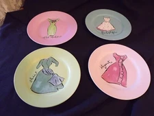 set of 4 NEW Rosanna SALAD / DESSERT PLATES FRENCH FASHION DRESSES by CIB NIB