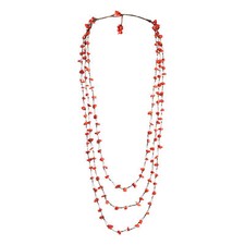Synthetic Coral Triple Strands Long Red Necklace