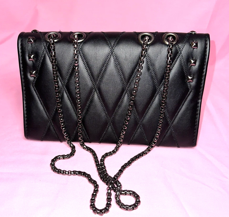 Black Quilted Studded  Purse w/ Chain Strap Crossbody or Shoulder  Vegan Y2K - Image 2 of 4