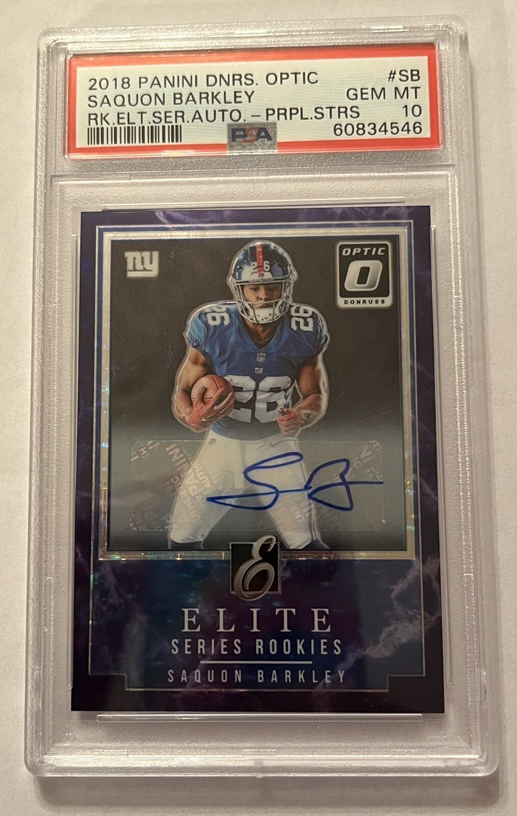Saquon Barkley Panini Donruss Optic Rookie Elite Series Autographs #SB Purple Stars