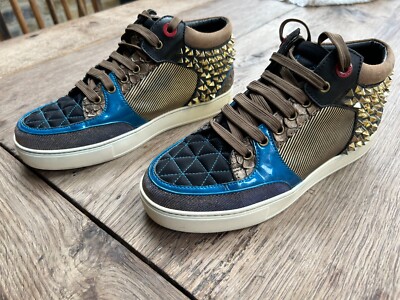Royaums Unisex Black-Blue-Gold Studded High Top Trainers