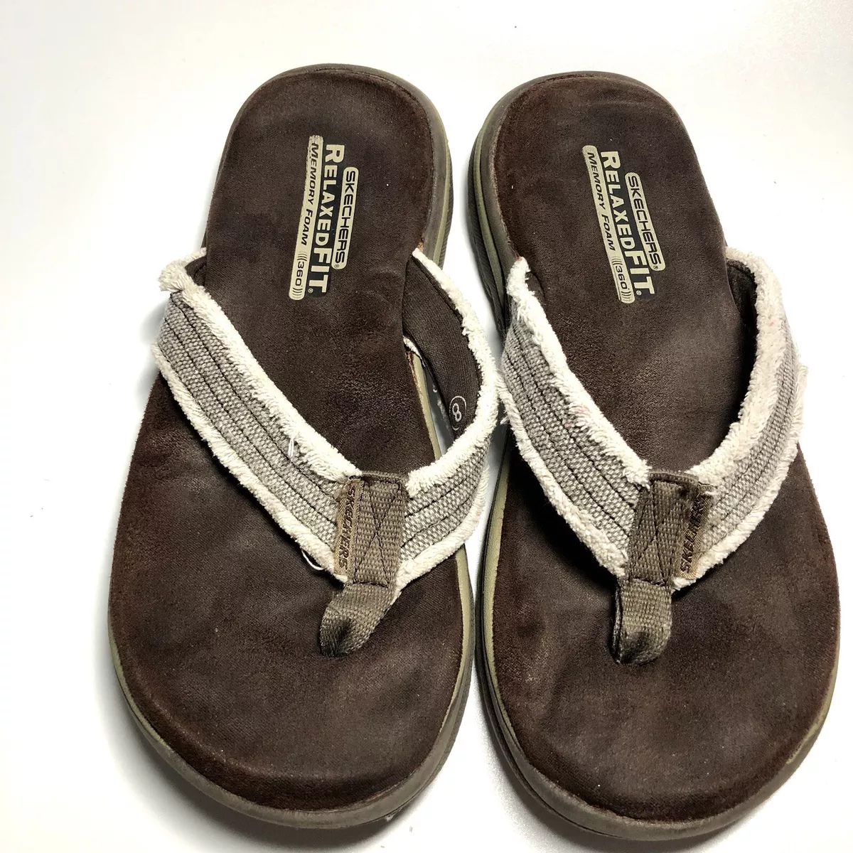 Depression Jeg bærer tøj Simuler SKECHERS BROWN Memory Foam Flip Flop Sandals (Mens 8)