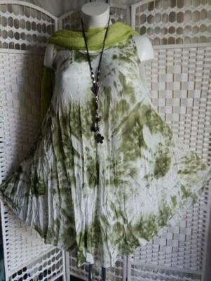 ITALY MODA SOMMERKLEID BATIK 100% VISCOS*Lagenlook*WEI/KIWI*IBIZA**BOHO*Gr.46-50