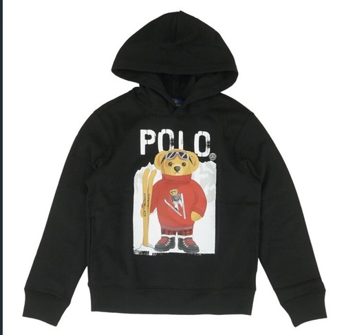 NWT Ralph Lauren Ski Bear Polo Bear Fleece Hoodie Polo Black Size Medium Boys