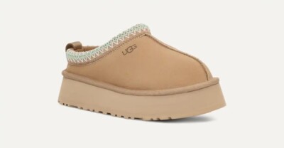New UGG TAZZ SAND SUEDE LINED SHEARLING Women s Sz 5-12 MULE PLATFORM SLIPPERS