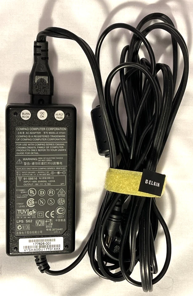 Compaq LE-9702A 19V 3.16A 60W 60/50Hz AC Adapter Power Supply Charger  - Image 2 of 4