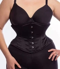 NEW 219 Black Satin Irregular Authentic Steel Boned Corsets- select a size
