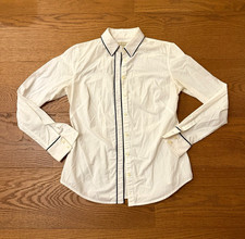 Banana Republic White Fitted Button Up Blouse Contrast Piping Size 4