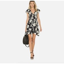 Free People French Quarter Ruffled Black Boho Cottagecore Wrap Dress Size S
