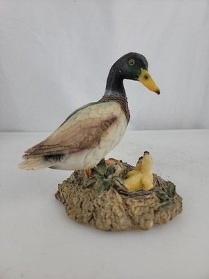 5''  Mom And  Baby Mallard Duck Family Nest Scene Statue Figure 