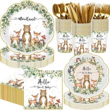 400 PCS Woodland Baby Shower Party Supplies Forest Animals Plates Napkins Cups