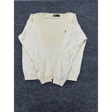 Polo Ralph Lauren Sweater Mens Size XL Cream Cotton Knit Crew Neck Stained Pony