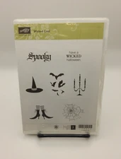 Stampin' Up! Wicked Cool Retired Stamp Set Halloween Set of 7 Witch Bats 