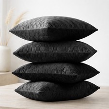 4 PACK Check Velvet Cushion Covers Sofa Throw Decorative 18"x18" Square Cushions