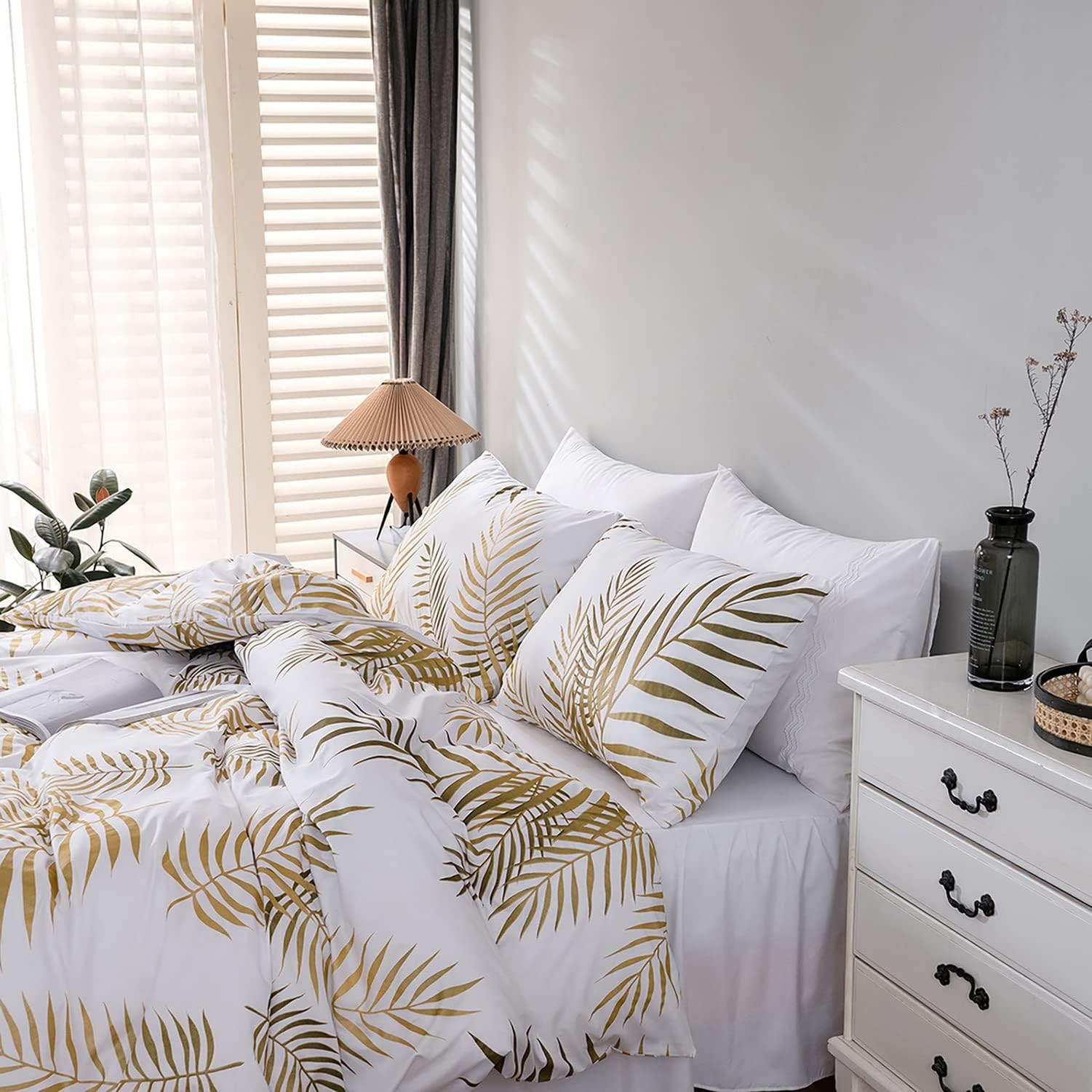 Housse de Couette 220x240 Dorée Botanique en Coton Peigné Premium Satiné - 3