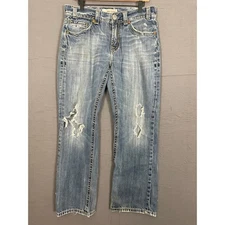 MEK Denim Blue Jeans Grand Island Distressed Button Flap Pockets 32x32