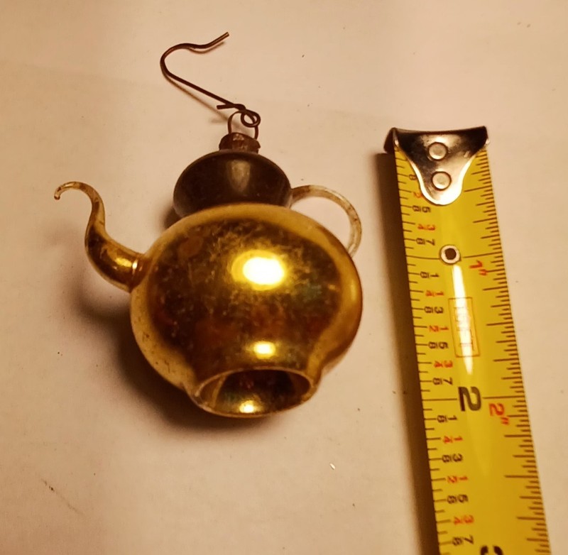Vintage Christmas Ornament, Mid-Century, VTG Glass, Mini Teapot