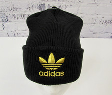 adidas Men's Originals Trefoil Beanie Black / Gold Skull Cap Winter Hat One Size