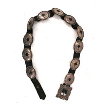 Vintage Sterling Silver Old Pawn Native American Style Concho Belt ~ Signed