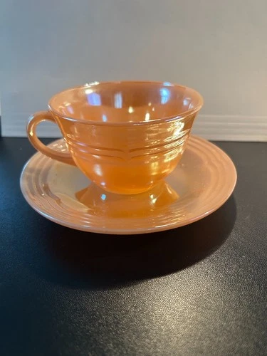 Vintage Fire King Peach Lusterware Teacup And Saucer Set