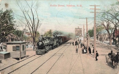 Nashua NH Hollis Street RR Station Depot 1910 Postcard E604