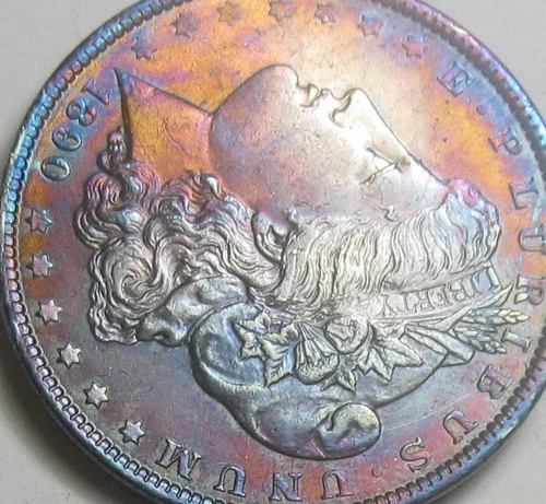 1890 Morgan Silver Dollar * * Storage Tarnished Rainbow Toned * AU/UNC ** NICE !