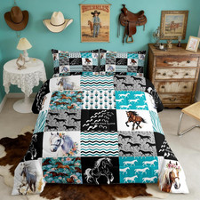 Horse Bedding,Western Farmhouse Horse Comforter Set for Girls Full Bed,Boho Arro
