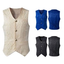 Victorian Mens Vest Jacquard Waistcoat Gothic Pirate Medieval Mens Vest V neck