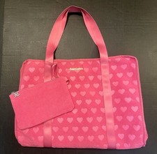 Juicy Couture LARGE Pink Heart Embossed Beach Bag 23 x17 x9 w/ Zipper Pouch NEW