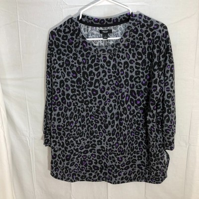 Simply Vera Wang S 3/4 Sleeve Leopard Animal Print Gray Black Purple Top S