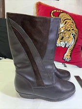 Toe Warmers Womens Size 6ww Brown Leather Mid Calf Boots Side Zipper Winter Snow