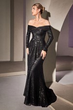 SEQUIN OFF THE SHOULDER LONG SLEEVE GOWN CDCH135