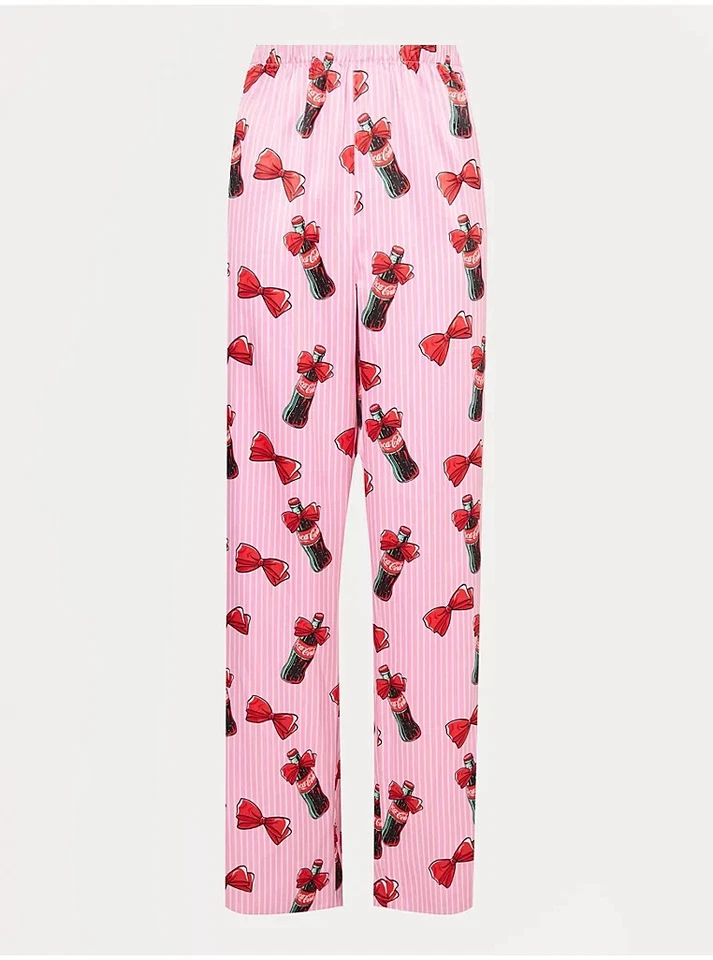 Coca Cola Pink Stripe Collared Shirt Pyjamas All sizes available CHRISTMAS Bows - Image 3 of 4