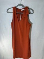 Mango MNG Rust Orange Mini Dress Size M One Shoulder Bow Lined Polyester
