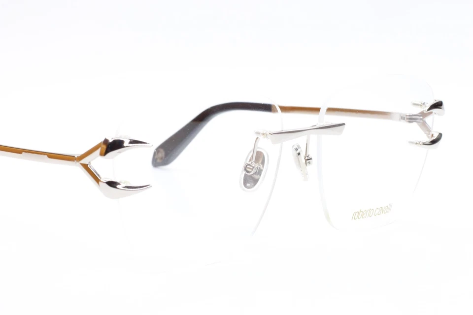 Gafas de lujo Roberto Cavalli VRC022 0579 plateadas sin montura Italia 58-17-140 mm Foto 3 de 4