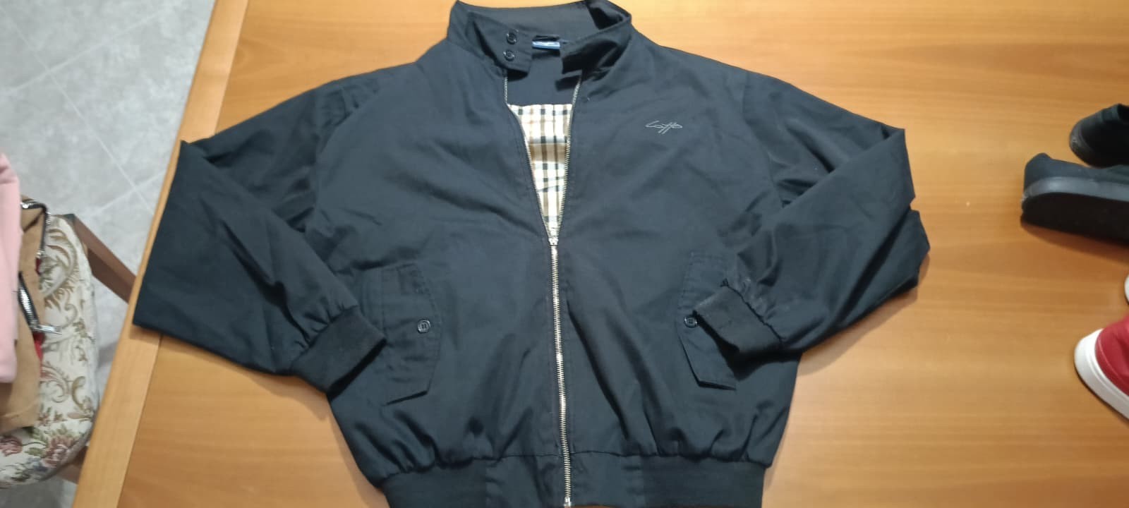 sla Giacca bomber uomo nera zip foderata a quadri colletto coreana 48