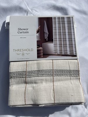 Threshold Shower Curtain 72 X72 Off White Modern Plaid OEKO-TEX 100% Cotton New